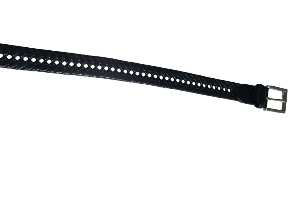Classic Belt Mens M 34-36 Black Woven Braided Silver Tone Hardware Leather Trim